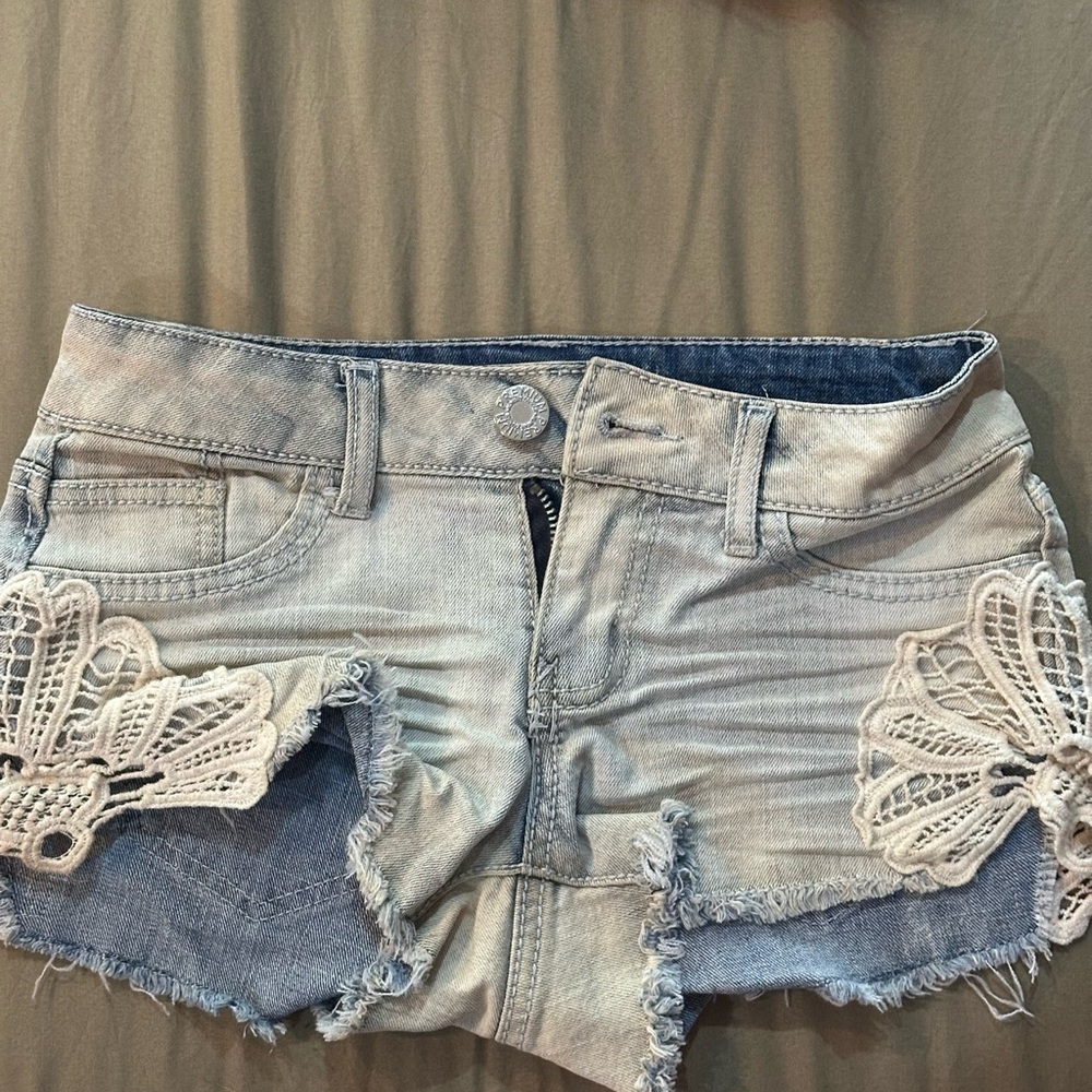 Denim Shorts with Lace Accents